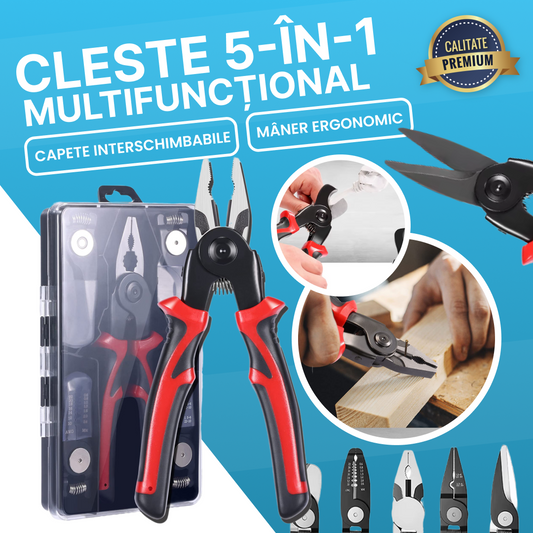 Clește Multifuncțional 5-în-1 cu Capete Interșanjabile și Mâner Ergonomic
