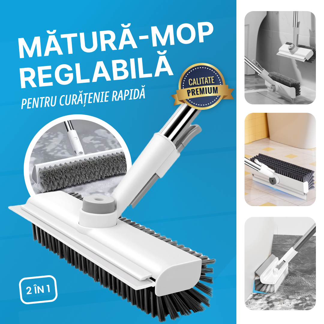 Mătură-Mop 2-în-1  Reglabilă -Unghi 90 Grade – Perie + Racletă
