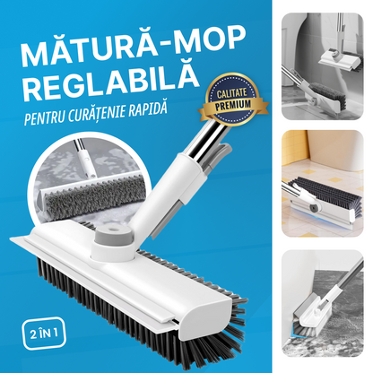 Mătură-Mop 2-în-1  Reglabilă -Unghi 90 Grade – Perie + Racletă