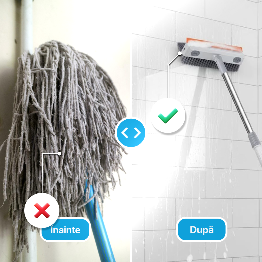 Mătură-Mop 2-în-1  Reglabilă -Unghi 90 Grade – Perie + Racletă