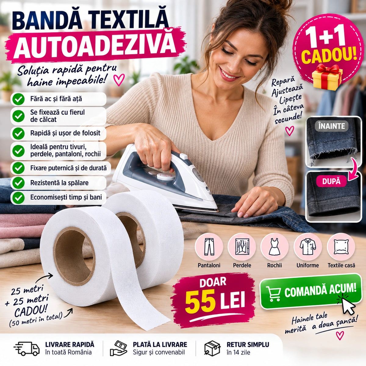 Bandă Textilă Albă - 1+1 🎁 GRATIS