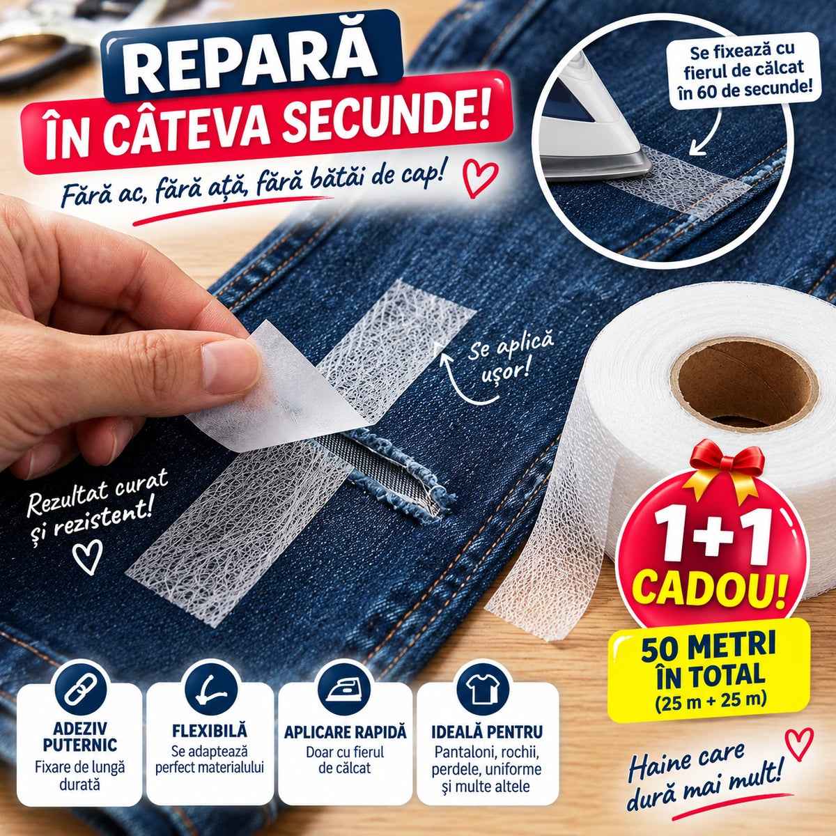 Bandă Textilă Albă - 1+1 🎁 GRATIS
